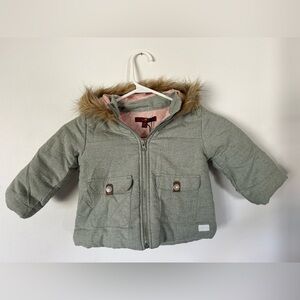 NWT Kids 7 For All ManKind Olive Green Girls Jacket Coat Hood Faux Fur 18 Months